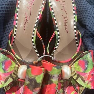 Betsey Johnson Red and Green Floral Heels